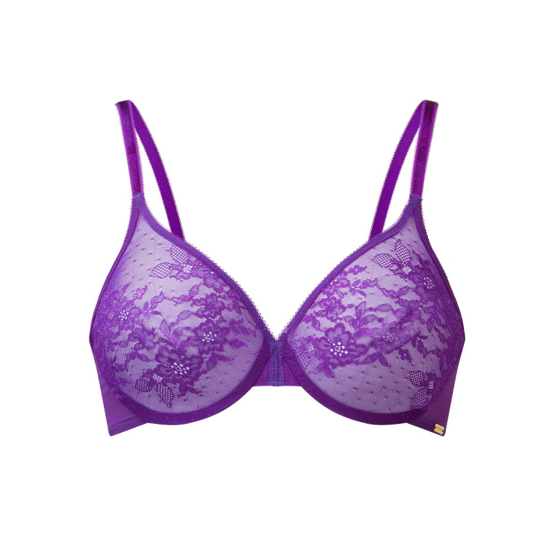 Gossard Glossies lace sheer lingerie set in lilac